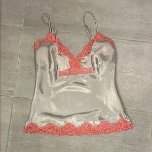 Vintage Y2K Satin Camisole with Lace Trim